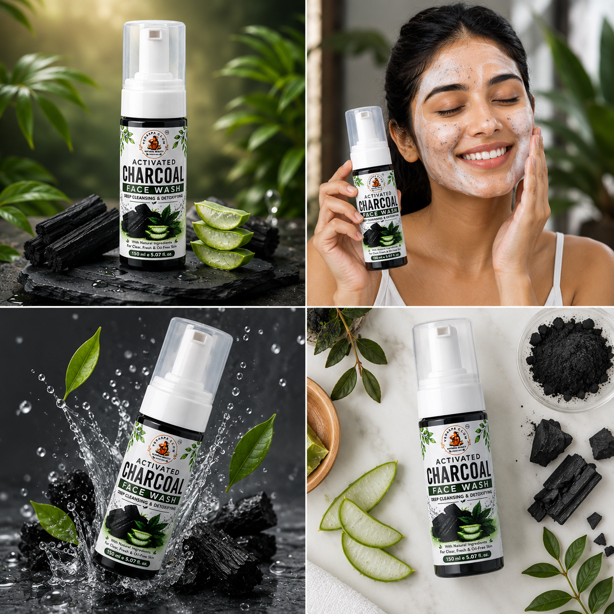 VedaSpaGlow Activated Charcoal Face Wash – Deep Cleansing & Oil Control | 150 ml
