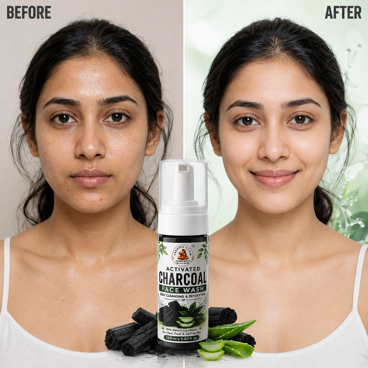 VedaSpaGlow Activated Charcoal Face Wash – Deep Cleansing & Oil Control | 150 ml