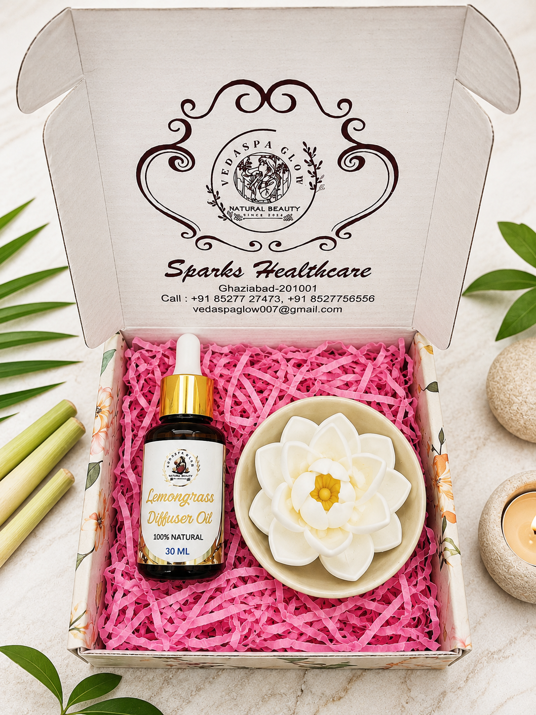 Lemongrass Diffuser with Clay Flower