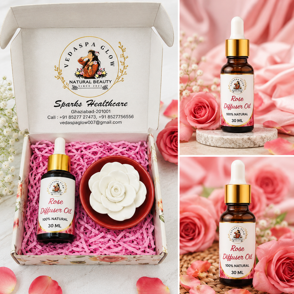 Rose Diffuser Oil with Clay Flower