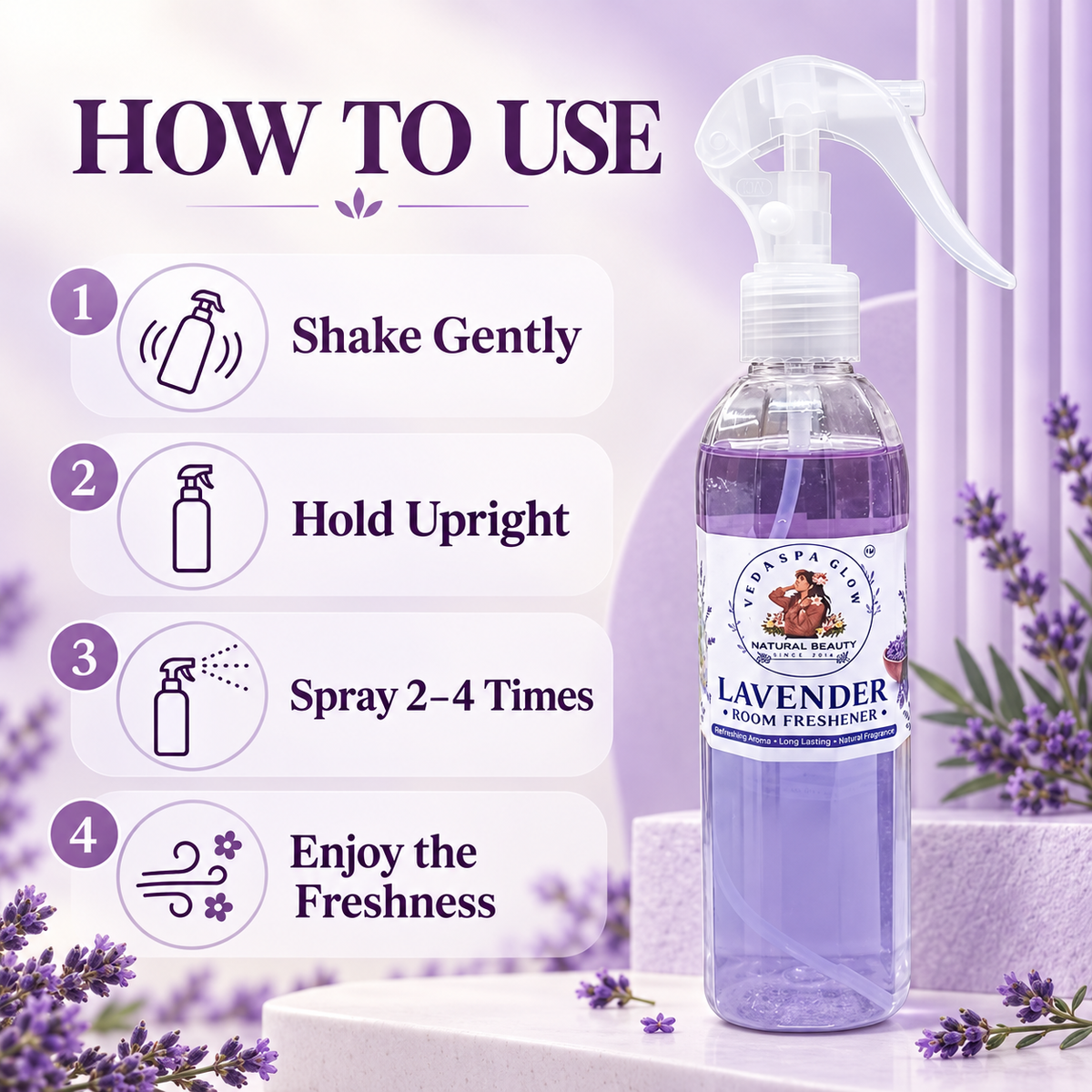 How to use VedaSpa Glow Lavender Room Freshener