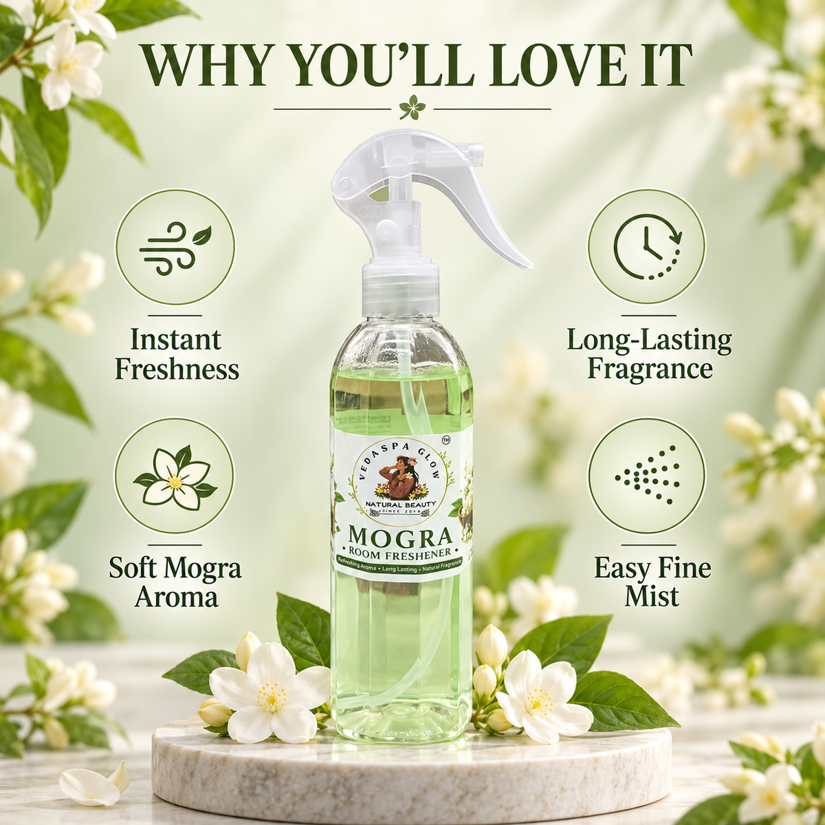 Benefits of VEDASPA GLOW Mogra Room Freshener