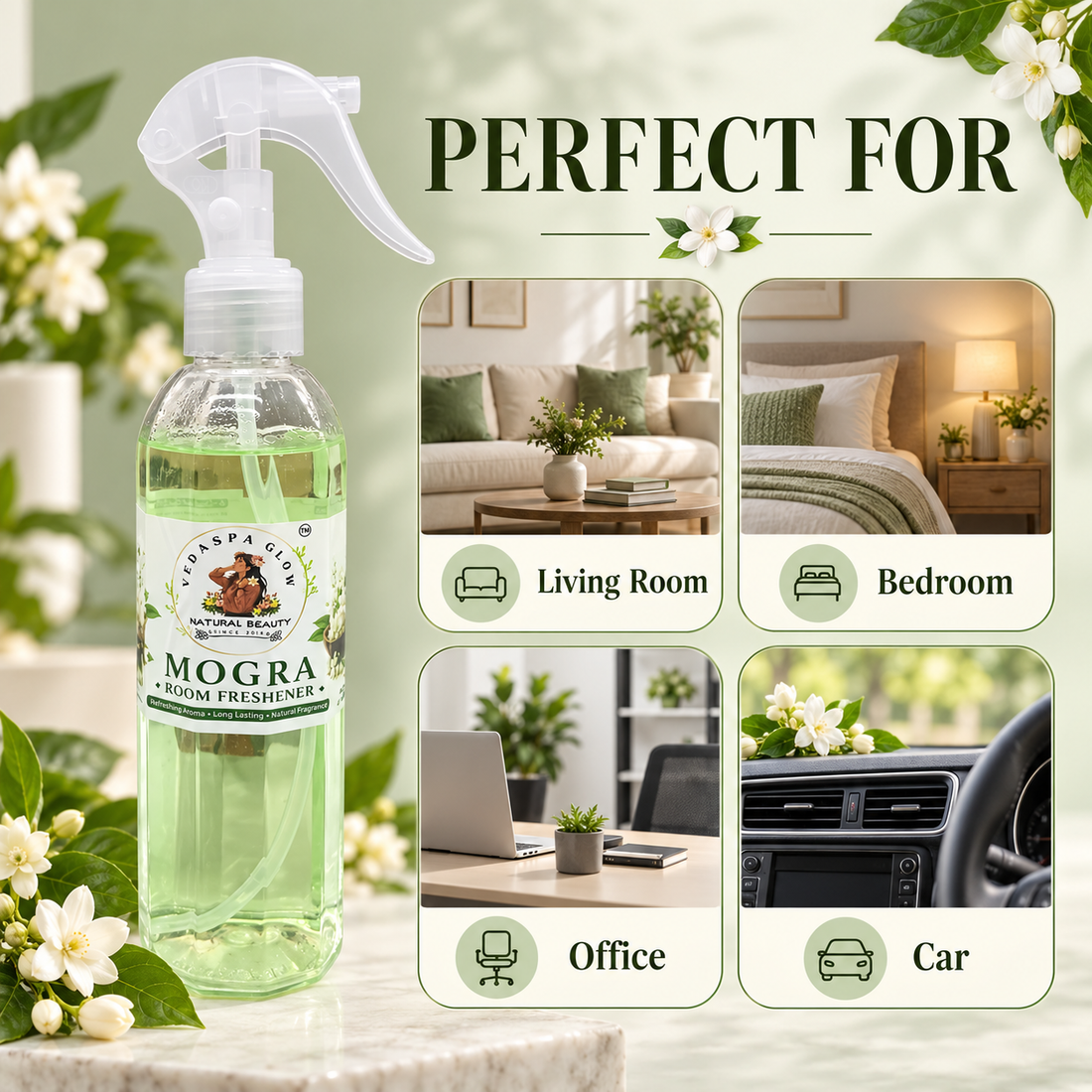 VEDASPA GLOW Mogra Room Freshener premium product showcase