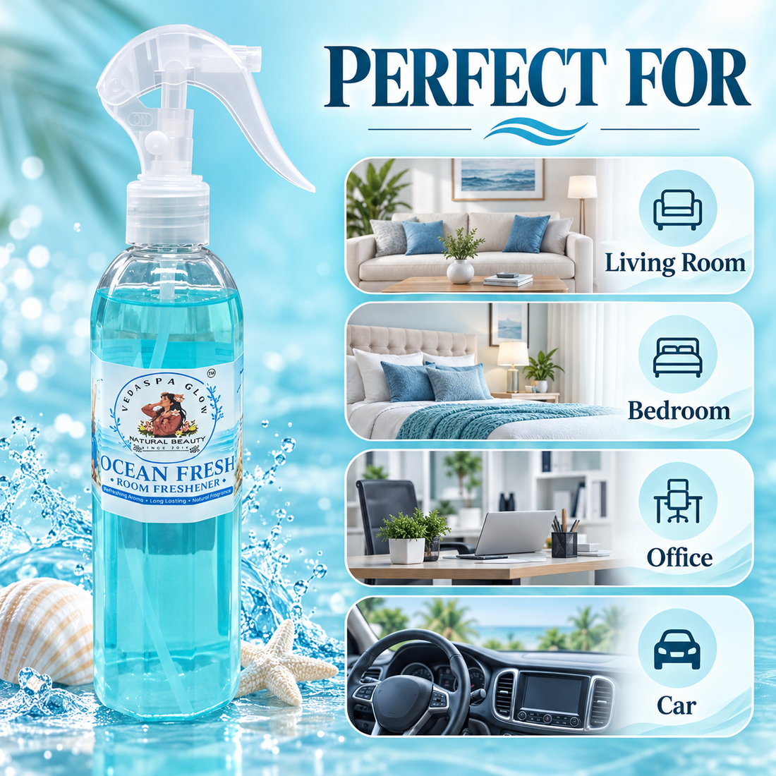VEDASPA GLOW Ocean Fresh Room Freshener premium product showcase