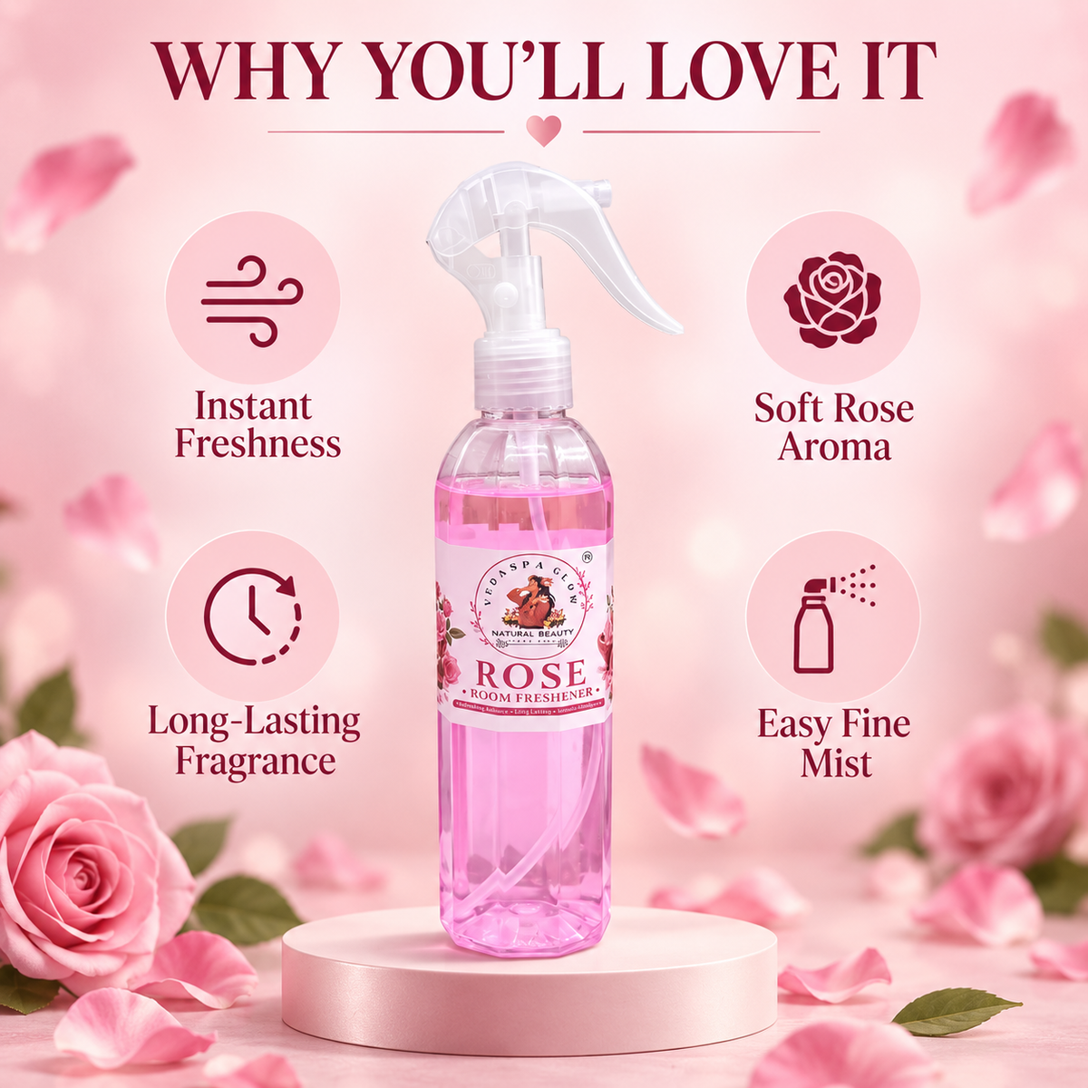 Benefits of VEDASPA GLOW Rose Room Freshener