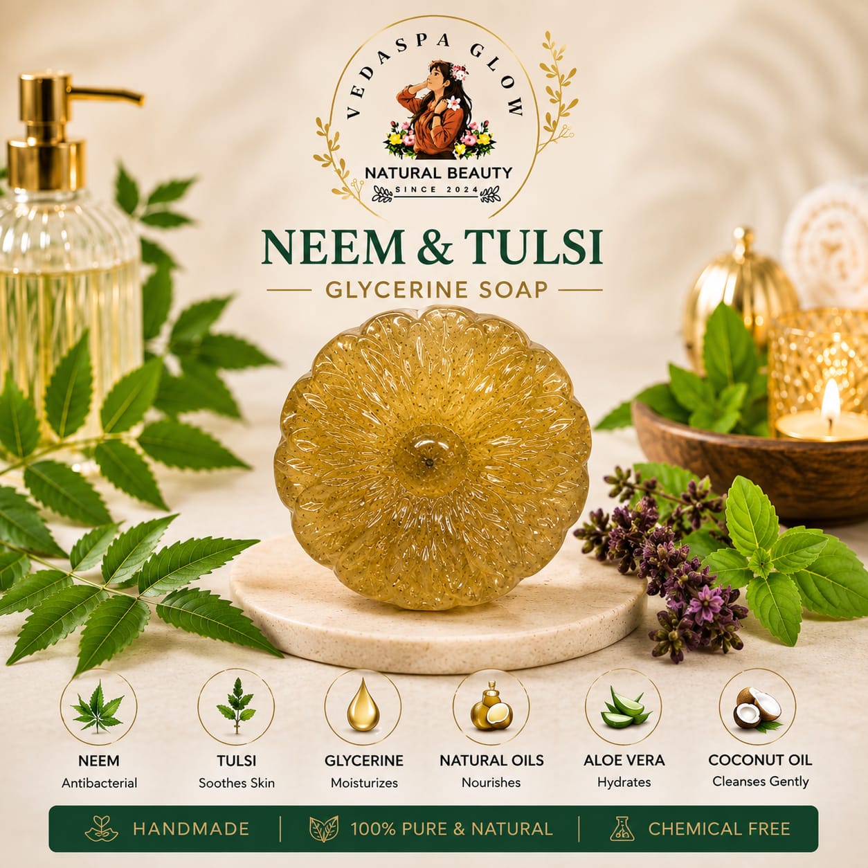 NEEM & TULSI GLYCERIN SOAP PACK OF 3 - Image 3